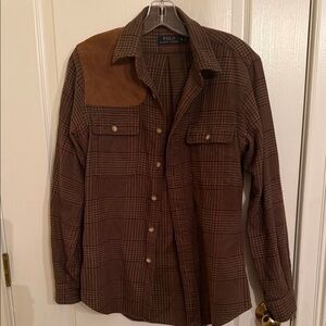 Ralph Lauren Brown Plaid Vintage Hunting Shirt with Suede Patch